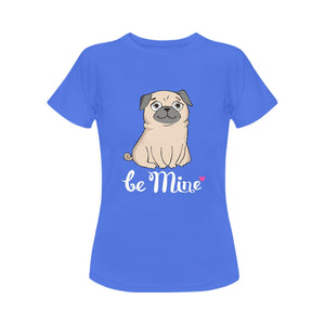 Be Mine Pug Women's Cotton T-Shirts-Apparel-Apparel, Pug, Shirt, T Shirt-Blue-Small-4