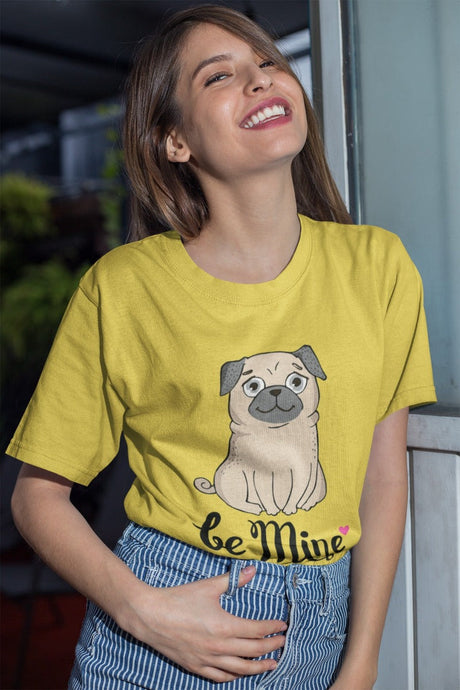 Be Mine Pug Women's Cotton T-Shirts - 5 Colors-Apparel-Apparel, Pug, Shirt, T Shirt-Yellow-Small-1