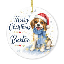 Load image into Gallery viewer, Beagle Dog Ornament - Watercolor Artwork Merry Christmas Design - Personalized with Name-Christmas Ornament-Beagle,Christmas,Personalize Artwork-3