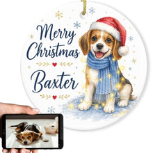 Load image into Gallery viewer, Beagle Dog Ornament - Watercolor Artwork Merry Christmas Design - Personalized with Name-Christmas Ornament-Beagle,Christmas,Personalize Artwork-1