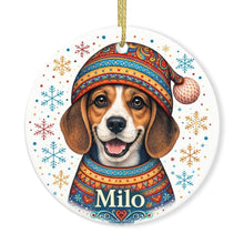 Load image into Gallery viewer, Beagle Ornament - Christmas Folk Art Design - Personalize with Photo and Name