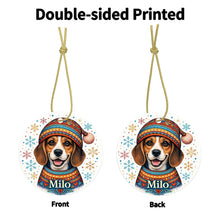 Load image into Gallery viewer, Beagle Ornament - Christmas Folk Art Design - Personalize with Photo and Name