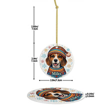 Load image into Gallery viewer, Beagle Ornament - Christmas Folk Art Design - Personalize with Photo and Name