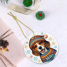 Load image into Gallery viewer, Beagle Ornament - Christmas Folk Art Design - Personalize with Photo and Name