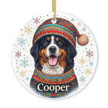 Load image into Gallery viewer, Bernese Mountain Dog Ornament - Christmas Folk Art Design - Personalize with Photo and Name