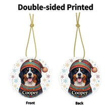 Load image into Gallery viewer, Bernese Mountain Dog Ornament - Christmas Folk Art Design - Personalize with Photo and Name