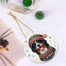 Load image into Gallery viewer, Bernese Mountain Dog Ornament - Christmas Folk Art Design - Personalize with Photo and Name