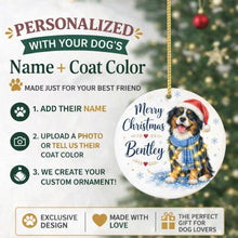 Load image into Gallery viewer, Bernese Mountain Dog Ornament - Watercolor Artwork Merry Christmas Design - Personalized with Name-Christmas Ornament-Bernese Mountain Dog,Christmas,Personalize Artwork-2