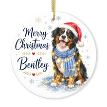 Load image into Gallery viewer, Bernese Mountain Dog Ornament - Watercolor Artwork Merry Christmas Design - Personalized with Name-Christmas Ornament-Bernese Mountain Dog,Christmas,Personalize Artwork-3