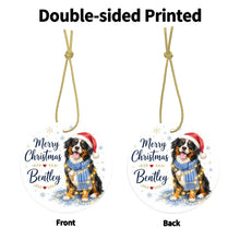 Load image into Gallery viewer, Bernese Mountain Dog Ornament - Watercolor Artwork Merry Christmas Design - Personalized with Name-Christmas Ornament-Bernese Mountain Dog,Christmas,Personalize Artwork-5