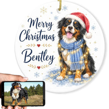 Load image into Gallery viewer, Bernese Mountain Dog Ornament - Watercolor Artwork Merry Christmas Design - Personalized with Name-Christmas Ornament-Bernese Mountain Dog,Christmas,Personalize Artwork-1