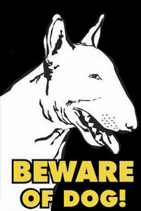Beware of Bull Terrier Tin Sign Boards-Sign Board-Denim Meow-Medium-Bull Terrier - Black BG-iLoveMy.Pet