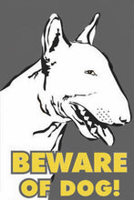 Load image into Gallery viewer, Beware of Bull Terrier Tin Sign Boards-Sign Board-Denim Meow-Medium-Bull Terrier - Gray BG-iLoveMy.Pet