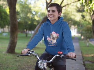 Bicycle Girl Pug Love Women's Cotton Fleece Hoodie Sweatshirt - 4 Colors-Apparel-Apparel, Hoodie, Pug, Sweatshirt-2