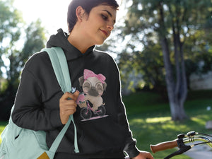 Bicycle Girl Pug Love Women's Cotton Fleece Hoodie Sweatshirt - 4 Colors-Apparel-Apparel, Hoodie, Pug, Sweatshirt-3