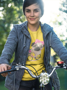 Bicycle Girl Pug Love Women's Cotton T-Shirt - 5 Colors-Apparel-Apparel, Pug, Shirt, T Shirt-3