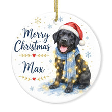 Load image into Gallery viewer, Black Labrador Dog Ornament - Watercolor Artwork Merry Christmas Design - Personalized with Name-Christmas Ornament-Black Labrador,Christmas,Personalize Artwork-3