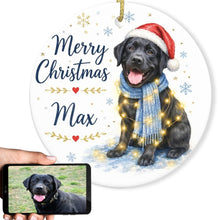 Load image into Gallery viewer, Black Labrador Dog Ornament - Watercolor Artwork Merry Christmas Design - Personalized with Name-Christmas Ornament-Black Labrador,Christmas,Personalize Artwork-1