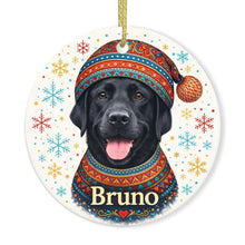 Load image into Gallery viewer, Black Labrador Ornament - Christmas Folk Art Design - Personalize with Photo and Name