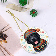 Load image into Gallery viewer, Black Labrador Ornament - Christmas Folk Art Design - Personalize with Photo and Name