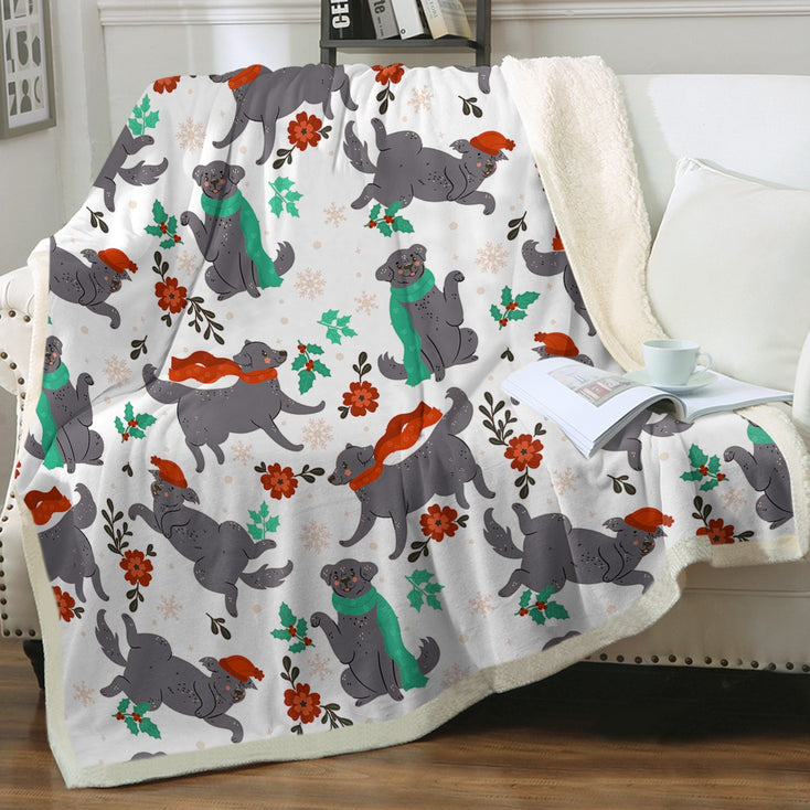 Merry Merry Black Labs Christmas Soft Warm Fleece Blanket-Blanket-Black Labrador, Blankets, Christmas, Home Decor, Labrador-Ivory-Small-1