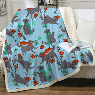 Merry Merry Black Labs Christmas Soft Warm Fleece Blanket-Blanket-Black Labrador, Blankets, Christmas, Home Decor, Labrador-Sky Blue-Small-3
