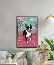 Load image into Gallery viewer, Cherry Blossom Frolic Boston Terrier Wall Art Poster-Art-Boston Terrier, Dog Art, Dog Dad Gifts, Dog Mom Gifts, Home Decor, Poster-5