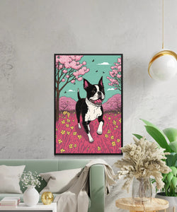 Cherry Blossom Frolic Boston Terrier Wall Art Poster-Art-Boston Terrier, Dog Art, Dog Dad Gifts, Dog Mom Gifts, Home Decor, Poster-5