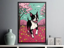 Load image into Gallery viewer, Cherry Blossom Frolic Boston Terrier Wall Art Poster-Art-Boston Terrier, Dog Art, Dog Dad Gifts, Dog Mom Gifts, Home Decor, Poster-6