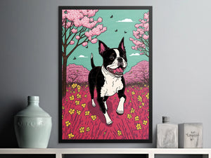 Cherry Blossom Frolic Boston Terrier Wall Art Poster-Art-Boston Terrier, Dog Art, Dog Dad Gifts, Dog Mom Gifts, Home Decor, Poster-6