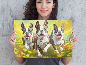 Joyful Frolic Boston Terriers Wall Art Poster-Art-Boston Terrier, Dog Art, Home Decor, Poster-1