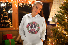 Load image into Gallery viewer, Boston Terrier Pink Flowers Christmas Women&#39;s Cotton Fleece Hoodie Sweatshirt - 4 Colors-Apparel-Apparel, Boston Terrier, Christmas, Hoodie, Sweatshirt-White-XS-1
