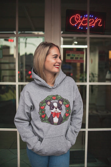 Boston Terrier Red Hearts Christmas Women's Cotton Fleece Hoodie Sweatshirt - 4 Colors-Apparel-Apparel, Boston Terrier, Christmas, Hoodie, Sweatshirt-2