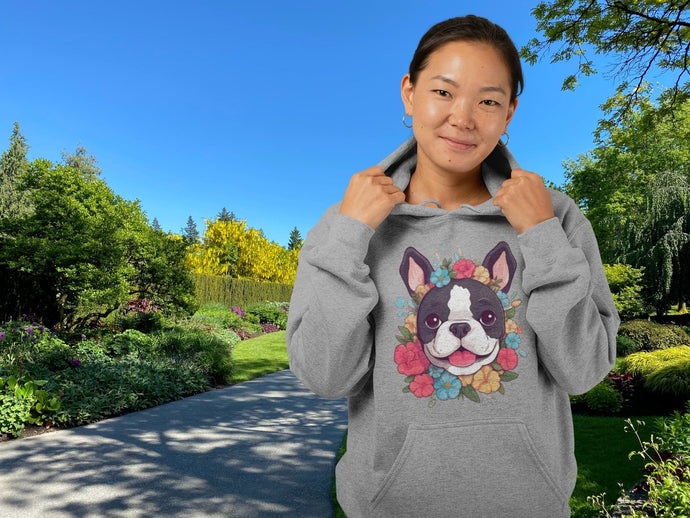 Boston Terrier in Bloom Women's Cotton Fleece Hoodie Sweatshirt - 4 Colors-Apparel-Apparel, Boston Terrier, Hoodie, Sweatshirt-2