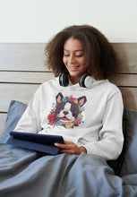 Load image into Gallery viewer, Boston Terrier in Bloom Women&#39;s Cotton Fleece Hoodie Sweatshirt - 4 Colors-Apparel-Apparel, Boston Terrier, Hoodie, Sweatshirt-White-XS-1