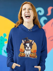 Boston Terriers and Halloween Love Women's Cotton Fleece Hoodie Sweatshirt - 4 Colors-Apparel-Apparel, Boston Terrier, Hoodie, Sweatshirt-9