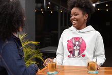 Load image into Gallery viewer, Boston Terriers and Wine Love Women&#39;s Cotton Fleece Hoodie Sweatshirt - 4 Colors-Apparel-Apparel, Boston Terrier, Hoodie, Sweatshirt-White-XS-1