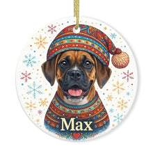 Load image into Gallery viewer, Boxer Ornament - Christmas Folk Art Design - Personalize with Photo and Name