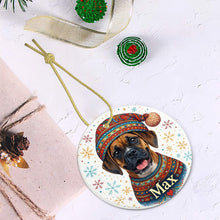 Load image into Gallery viewer, Boxer Ornament - Christmas Folk Art Design - Personalize with Photo and Name