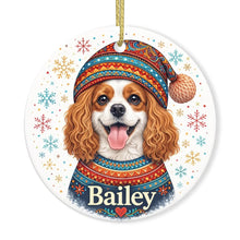 Load image into Gallery viewer, Cavalier King Charles Spaniel Ornament - Christmas Folk Art Design - Personalize with Photo and Name