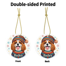 Load image into Gallery viewer, Cavalier King Charles Spaniel Ornament - Christmas Folk Art Design - Personalize with Photo and Name