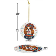 Load image into Gallery viewer, Cavalier King Charles Spaniel Ornament - Christmas Folk Art Design - Personalize with Photo and Name