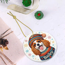Load image into Gallery viewer, Cavalier King Charles Spaniel Ornament - Christmas Folk Art Design - Personalize with Photo and Name