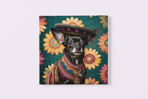 Mexican Tapestry Black Chihuahua Wall Art Poster-Art-Chihuahua, Dog Art, Home Decor, Poster-3