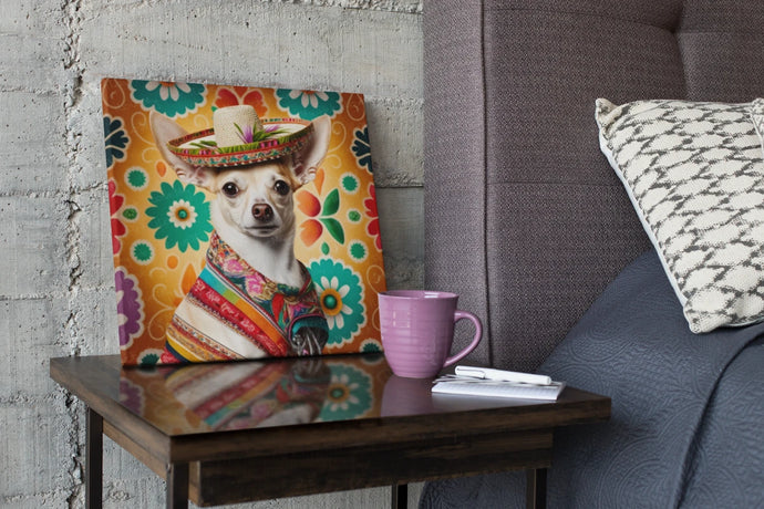 Mexican Tapestry Cream Chihuahua Wall Art Poster-Art-Chihuahua, Dog Art, Home Decor, Poster-1