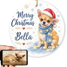 Load image into Gallery viewer, Chihuahua Dog Ornament - Watercolor Artwork Merry Christmas Design - Personalized with Name-Christmas Ornament-Chihuahua,Christmas,Personalize Artwork-1