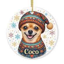 Load image into Gallery viewer, Chihuahua Ornament - Christmas Folk Art Design - Personalize with Photo and Name