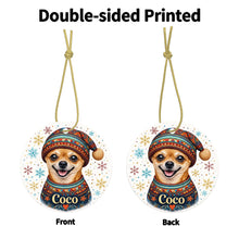 Load image into Gallery viewer, Chihuahua Ornament - Christmas Folk Art Design - Personalize with Photo and Name