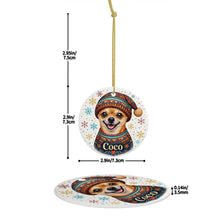Load image into Gallery viewer, Chihuahua Ornament - Christmas Folk Art Design - Personalize with Photo and Name