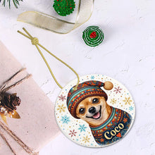 Load image into Gallery viewer, Chihuahua Ornament - Christmas Folk Art Design - Personalize with Photo and Name